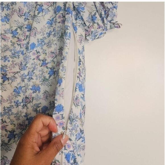 Lulus White Floral Print Puff Sleeve Faux-Wrap Dress Medium - Picture 9 of 11